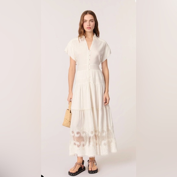 Maje Embroidered ruffled maxi dress